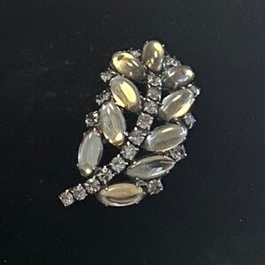 DANNY POLLAK - Black Diamond Crystal Leaf Brooch / Necklace Pendant